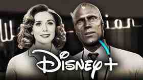 Disney+ logo, Elizabeth Olsen as Wanda Maximoff, Paul Bettany as Vision