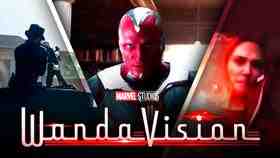 WandaVision logo, Elizabeth Olsen as Wanda Maximoff, Paul Bettany as Vision