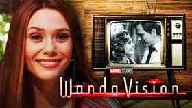 WandaVision logo, Elizabeth Olsen as Wanda Maximoff, Paul Bettany as Vision