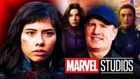Xochitl Gomez as America Chavez, Kevin Feige, Kate Bishop, Cassie Lang, Marvel Studios logo