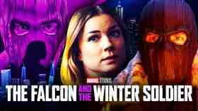 Daniel Bruhl as Zemo, Emily VanCamp as Sharon Carter, The Falcon and the Winter Soldier logo