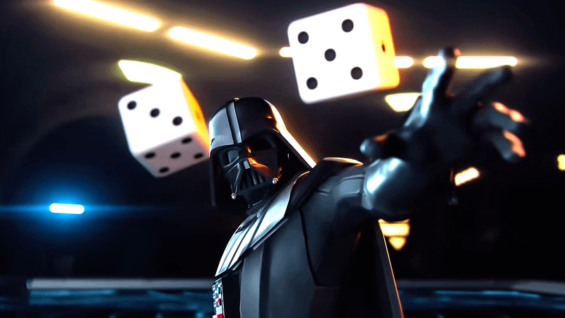 Darth Vader throwing a pair of dice.