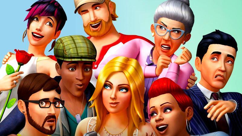 A group of humans all making faces at one another in The Sims