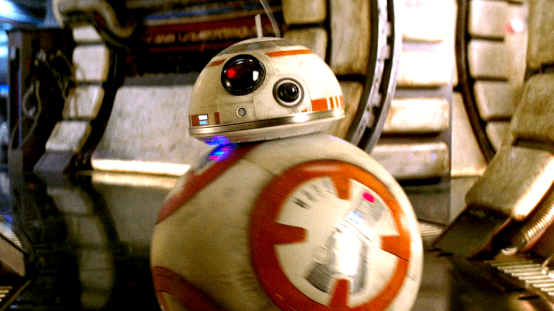 BB-8 on the Millennium Falcon in Star Wars: The Force Awakens 