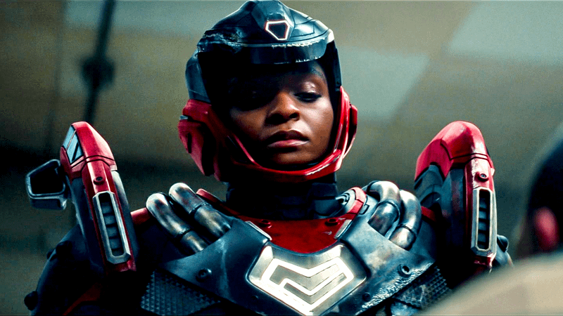 Dominique Thorne as Riri Williams in Ironheart suit.