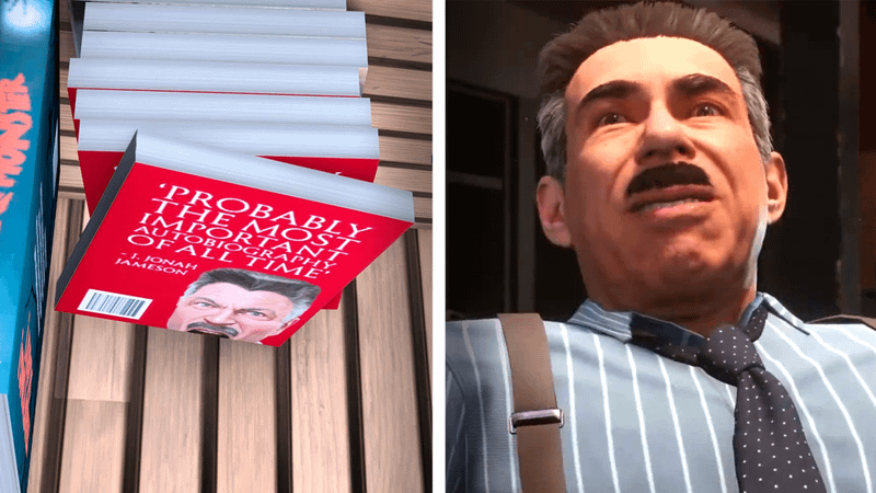 J. Jonah Jameson's book on the left and Jameson on the right.