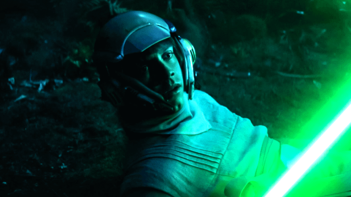 Luke Skywalker holding a lightsaber in The Rise of Skywalker.