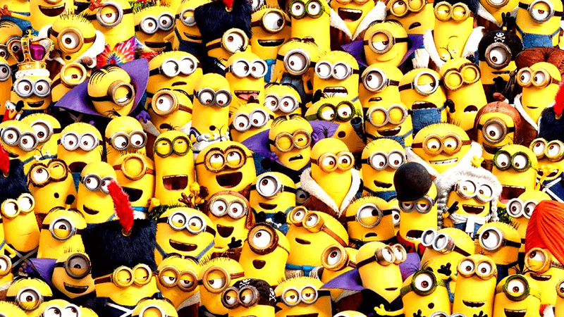 Dozens of Minions all crowded together in Minions