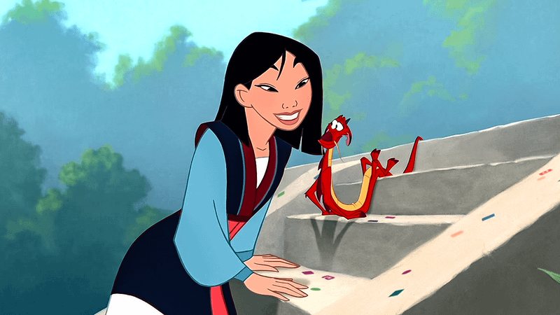 Mulan and Mushu from 'Mulan' movie.