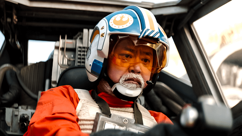 Carson Teva pilots an X-wing starfighter.