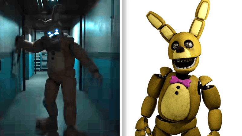 Fnaf Film Spring Bonnie side by side with FNAF Spring Bonnie