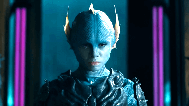 blue-skinned fish-like character from The War Between the Land and the Sea