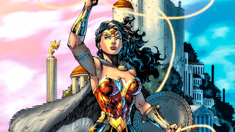 Wonder Woman swinging her lasso over her head in DC Comics