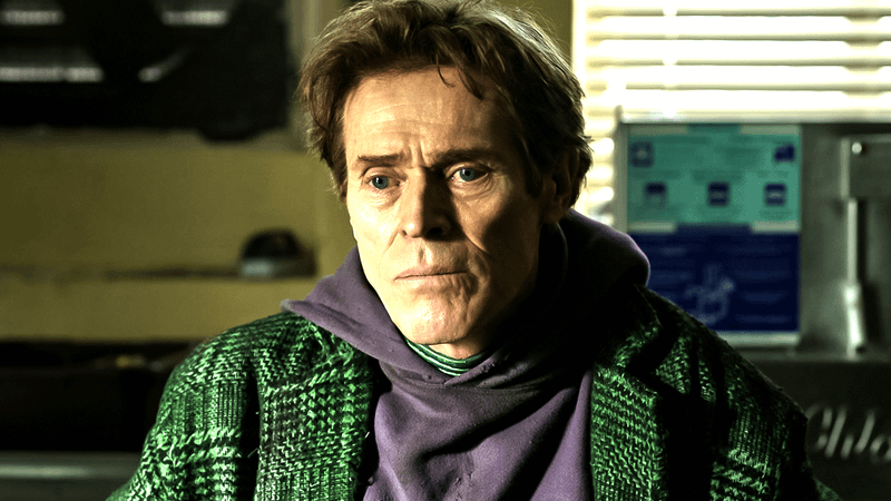 Willem Dafoe as Green Goblin at homeless shelter in Spider-Man No Way Home.