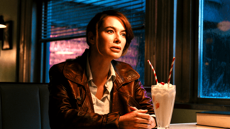 Lena Headey opposite a milkshake