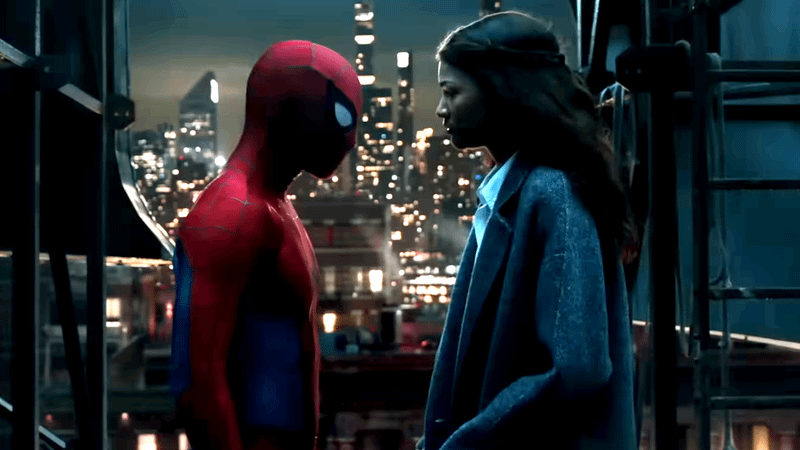 Spider-Man and MJ on a rooftop.