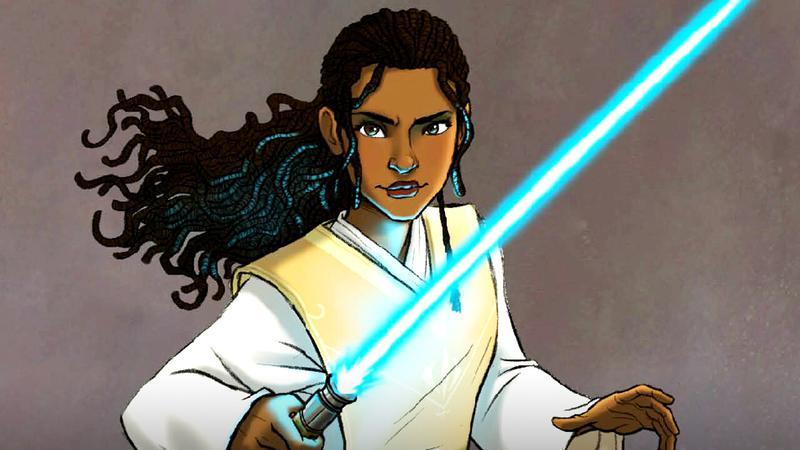 Lula Talisola holing out her blue lightsaber in Star Wars comics