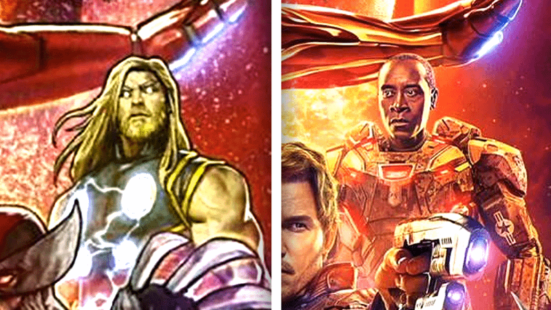 Thor and War Machine - Ultimate Endgame vs Avengers Infinity War posters.