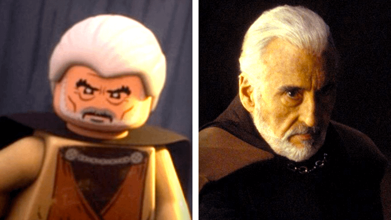 A comparison of LEGO Jedi Dooku with Count Dooku in live-action