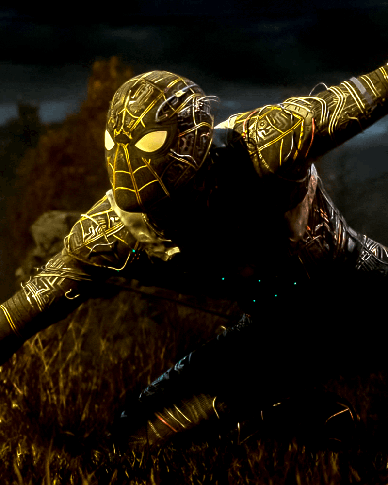Spider-Man's black and gold suit in Spider-Man: No Way Home.