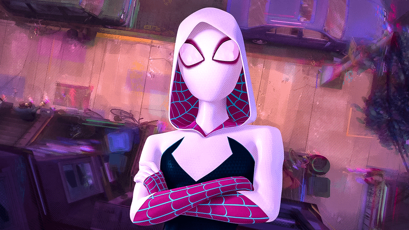 Gwen Stacy Spider-Woman with arms crossed in Spider-Verse.