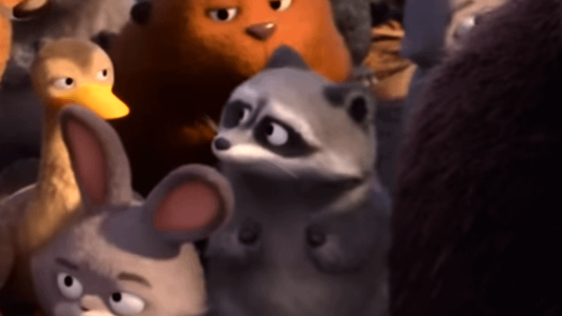 A raccoon in Hoppers.