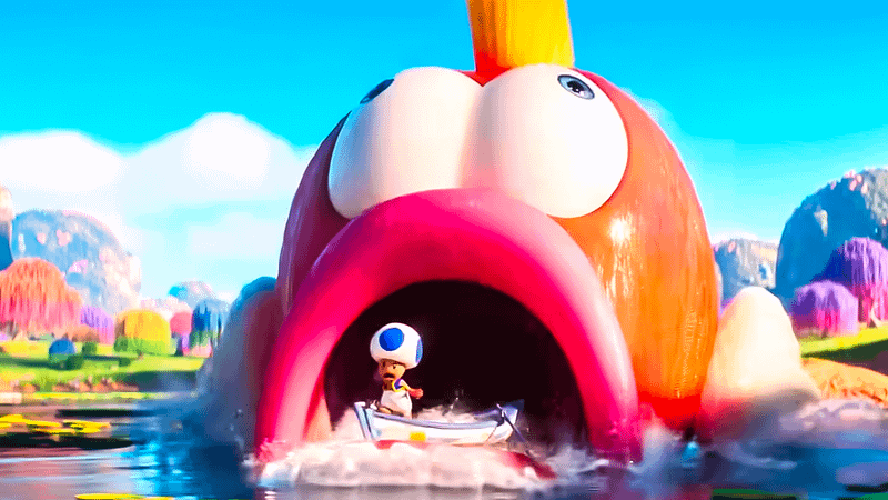 Cheep Cheep swallowing a Toad in a boat in The Super Mario Galaxy. 