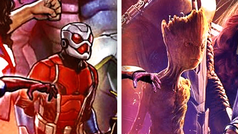 Ant-Man and Groot - Ultimate Endgame vs Avengers Infinity War posters.