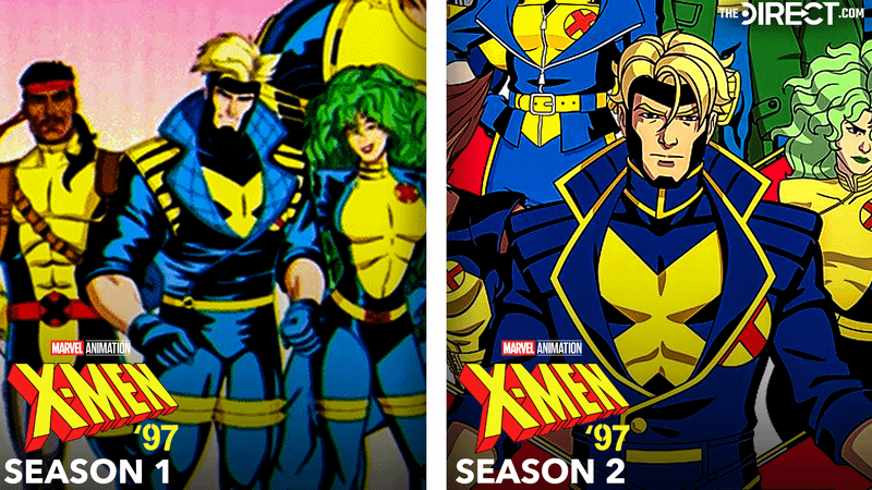 Havok in light blue, yellow, and black costume in 'X-Men '97' Season 1, Havok in dark blue and yellow suit in 'X-Men '97' Season 2.