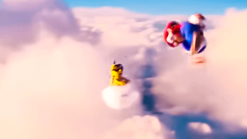 Lakitu flying in the sky with Mario in the Super Mario Galaxy Movie.