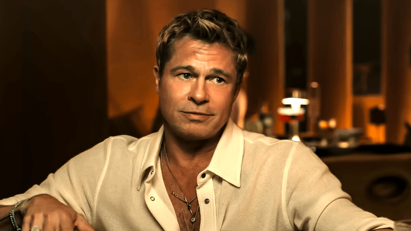 Brad Pitt as the character Sonny Hayes in a scene from the 2025 sports drama F1.