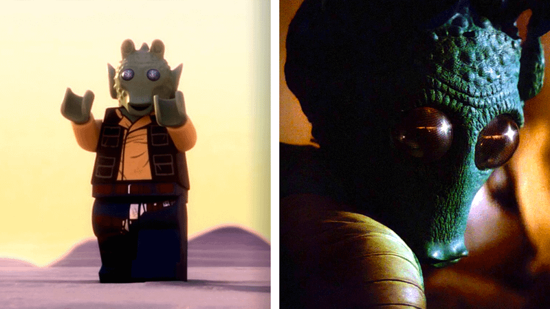 LEGO Greedo and live-action Greedo 