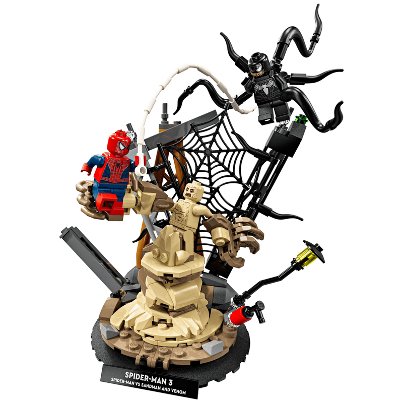 Sandman fighting with Spider-Man as Venom joins the action.
