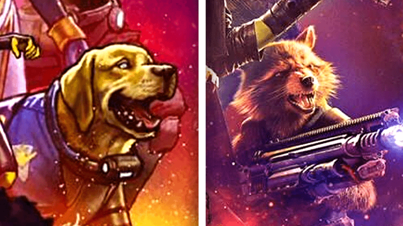 Cosmo and Rocket - Ultimate Endgame vs Avengers Infinity War posters.