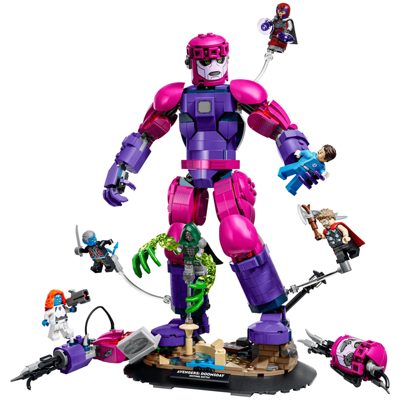 The X-Men fight a sentinel alongside the Avengers.