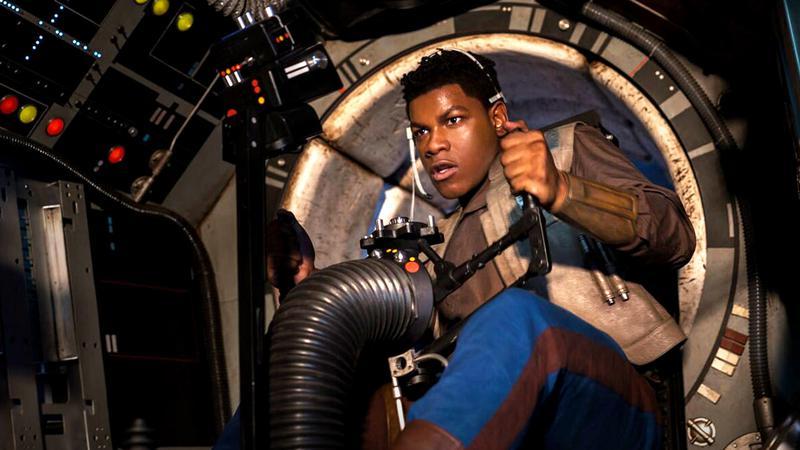 John Boyega as Finn shooting in a ship in Star Wars