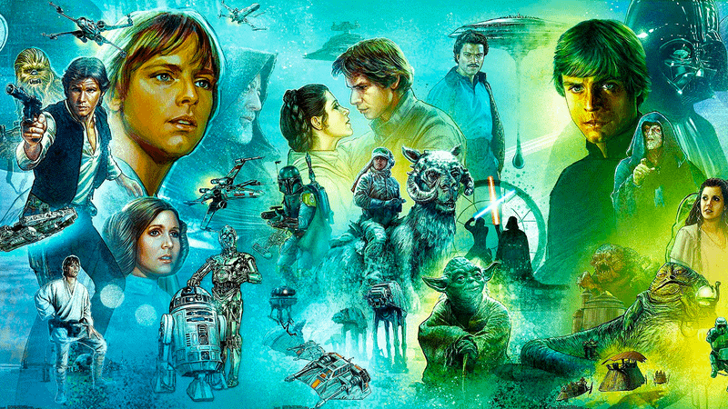 Art from the original trilogy of Star Wars.