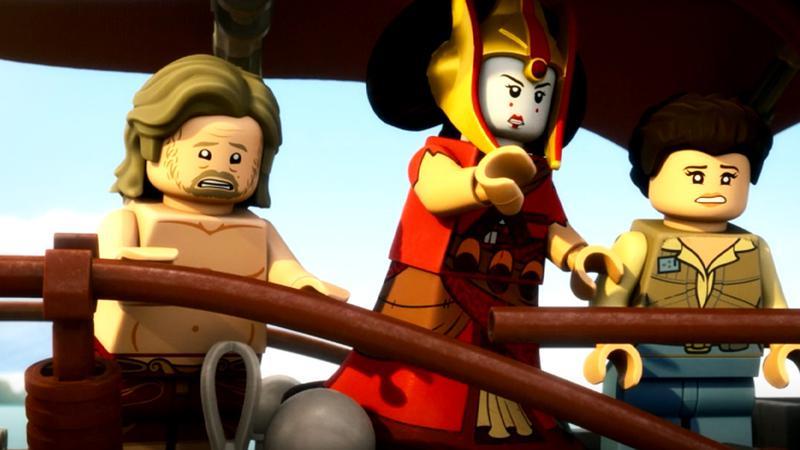 Amidala, Luke Skywalker, and Leia looking over the Snoke Pit in LEGO Star Wars: Rebuild the Galaxy: Pieces of the Past