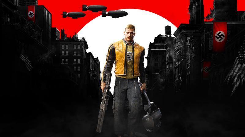 B.J. Blazkowicz walking through a city street in Wolfenstein