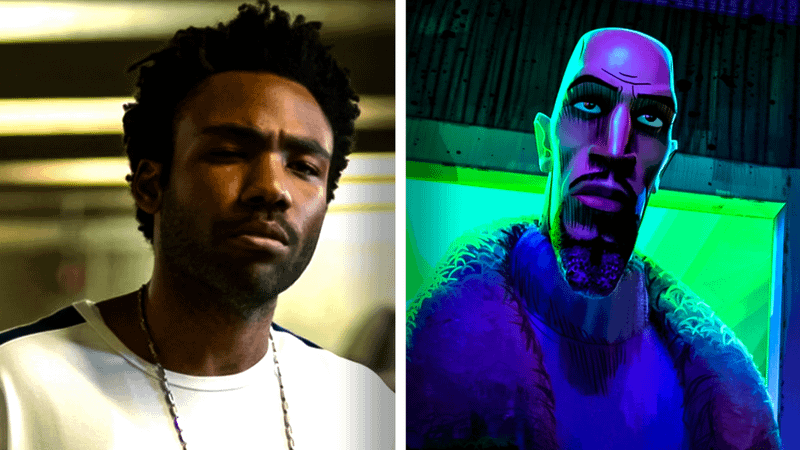 Donald Glover as Aaron Davis and the animated Aaron Davis.
