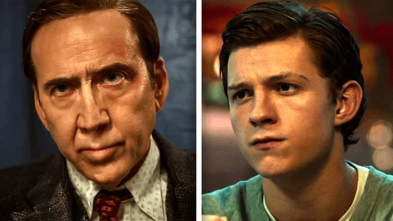 Nicolas Cage as Ben Reilly and Tom Holland as Peter Parker.