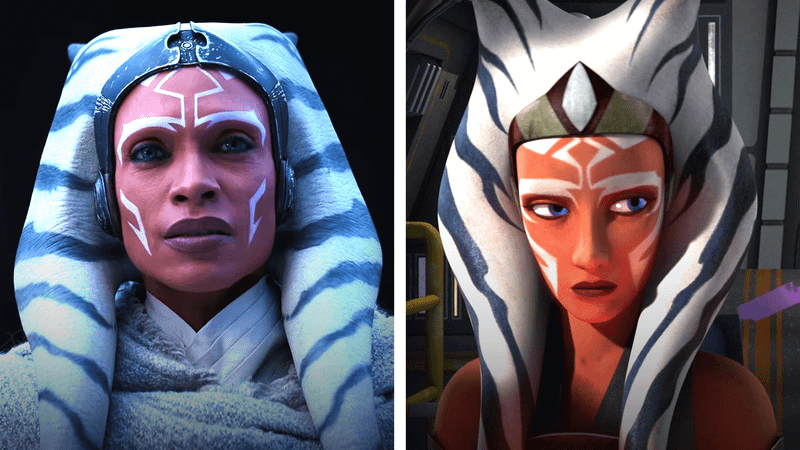 Comparison of live-action and animated Ahsoka.