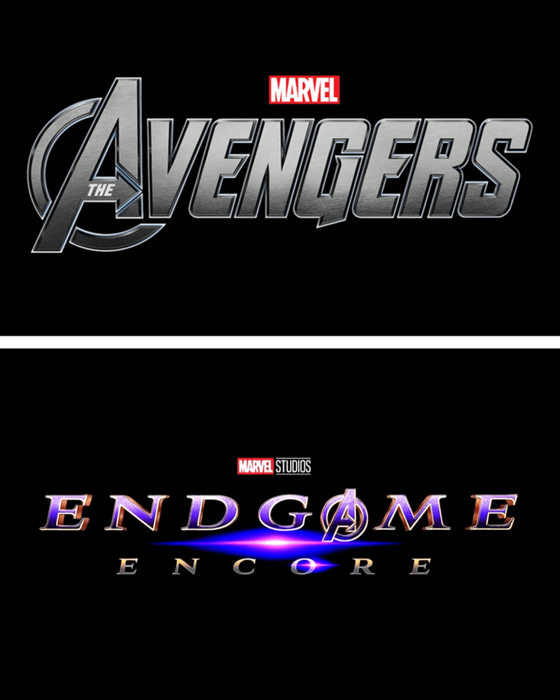 The Avengers logo and the Endgame: Encore logo.