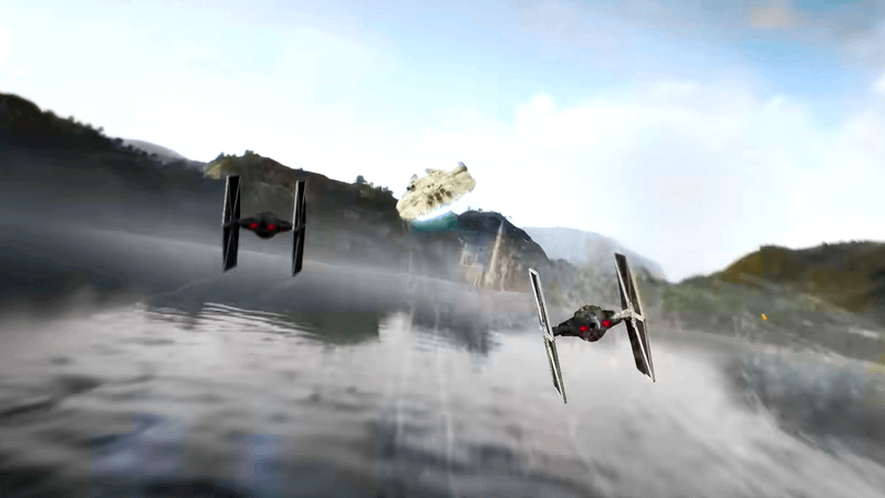 TIE Fighters chasing Millenium Falcon in Battlefront 2.