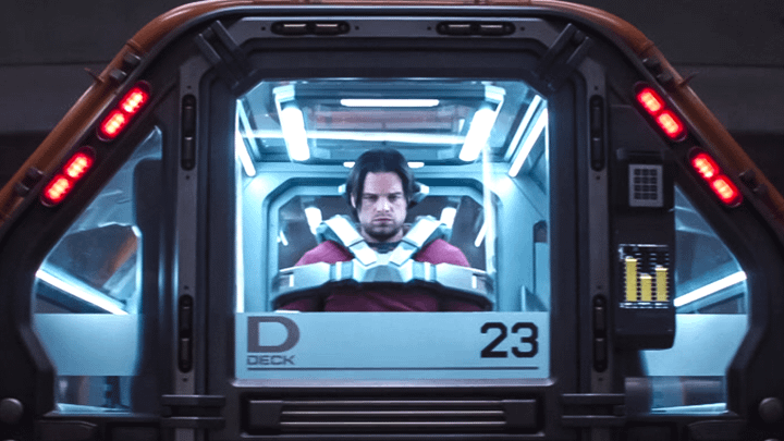 Bucky Barnes in a containment pod.
