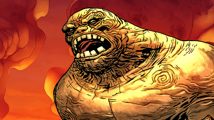 Clayface with his mouth open in the comics.