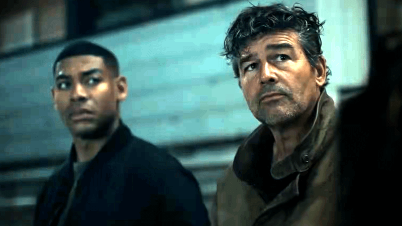 Kyle Chandler as veteran Lantern Hal Jordan and Aaron Pierre as rookie recruit John Stewart in Lanterns.
