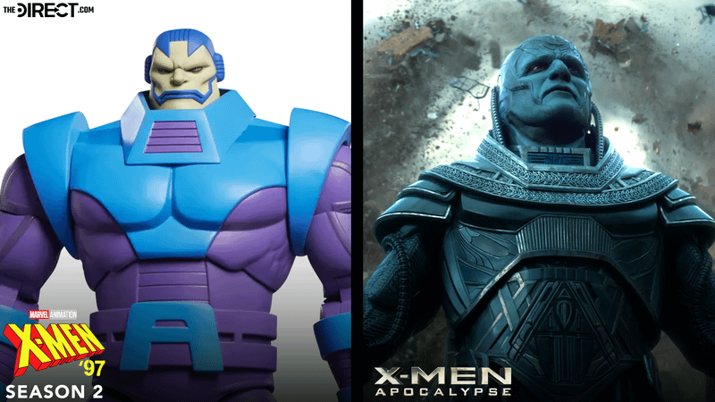 Apocalypse figure from 'X-Men '97' and Oscar Isaac as Apocalypse in 'X-Men: Apocalypse.'