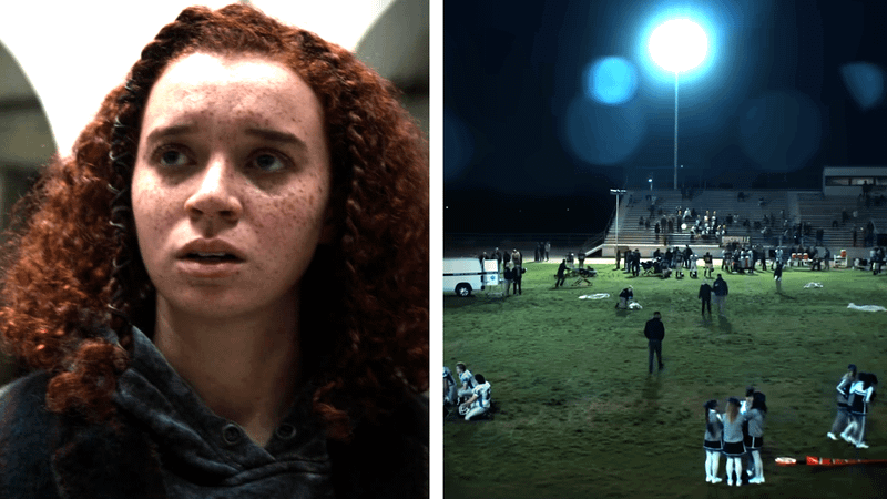 Erin Kellyman as Karli Morgenthau in 'The Falcon and the Winter Soldier,' football field with ambulances and cheerleaders in 'Lanterns.'