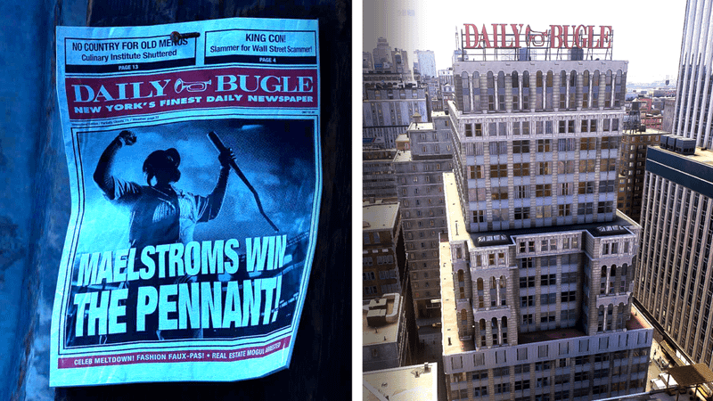 The Daily Bugle paper in Woverine on the left and the Daily Bugle from Spider-Man on the right.